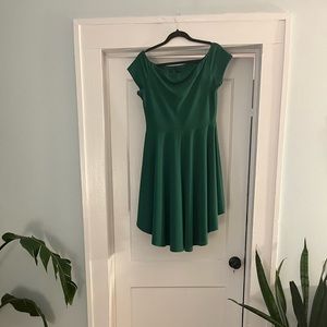 Wearlove Women Off Shoulder Short Sleeve High Low Skater Dress (L, green)